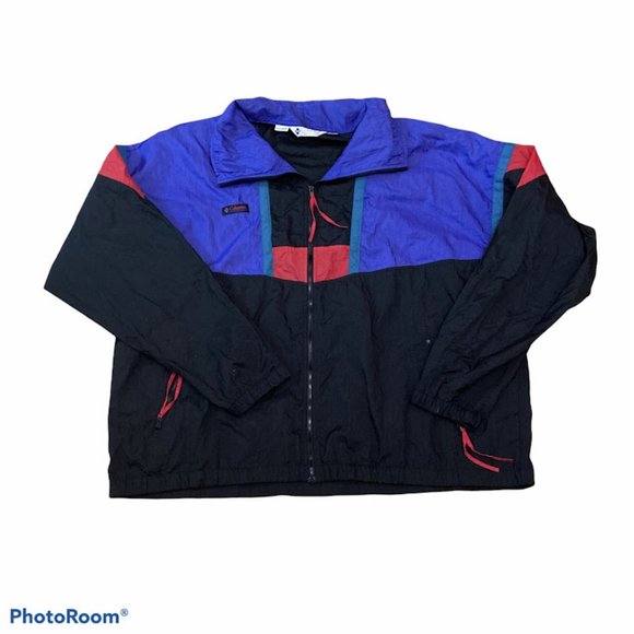Vintage Columbia Colorblock Windbreaker Jacket Red Blue Black Men's Size XL